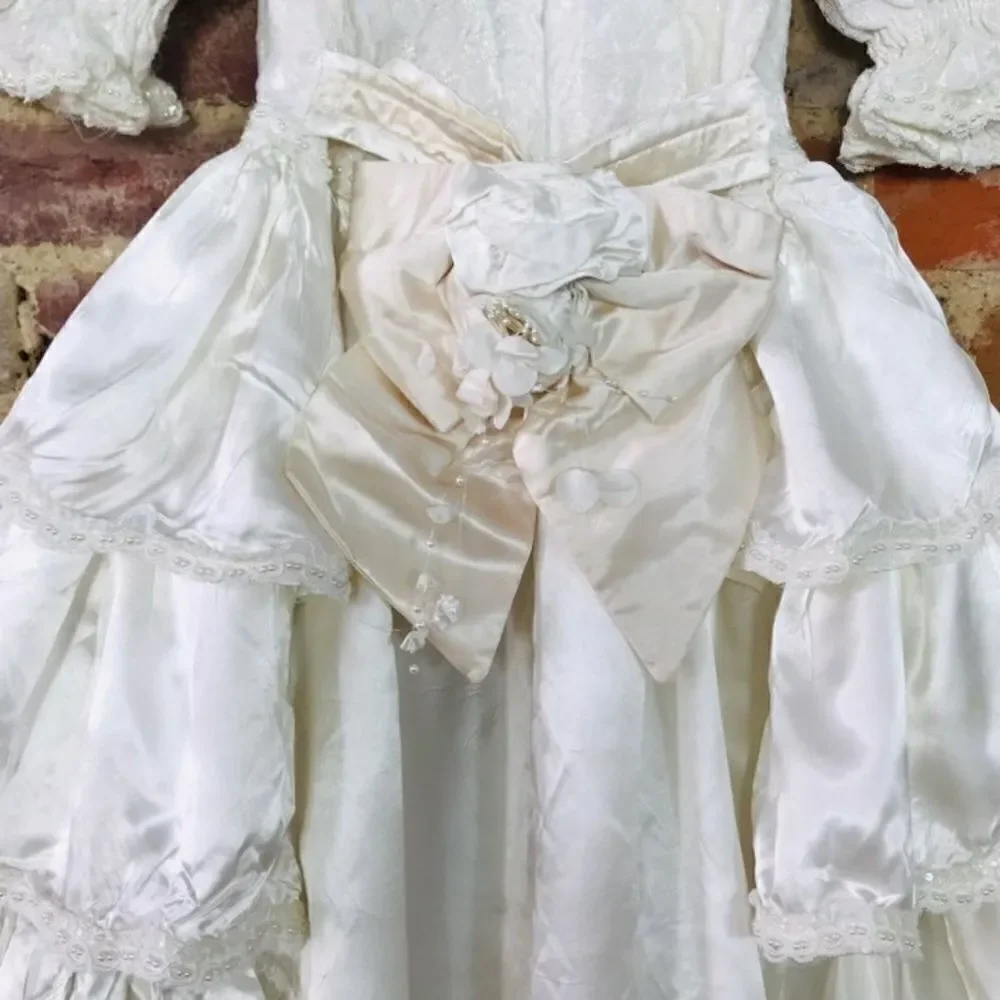 VTG Girls Dress M Wedding Bridal Flower Victorian - Picture 4 of 8